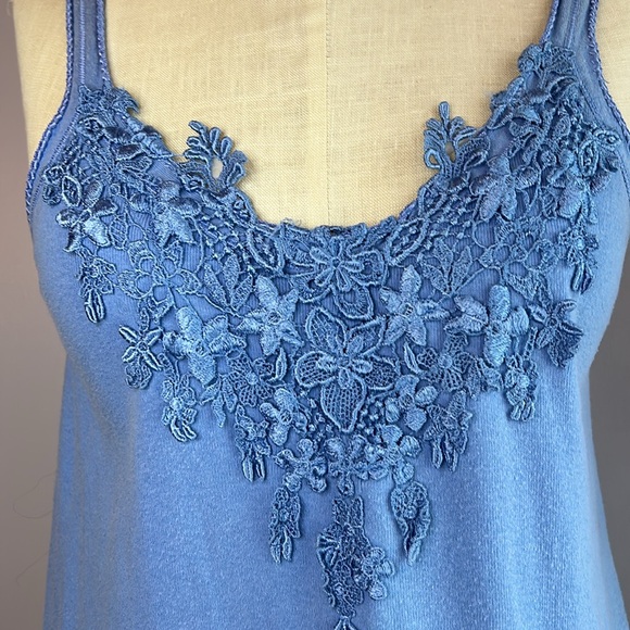 Vintage Kleids periwinkle blue lace trimmed tank top 100% Cotton - Picture 1 of 9